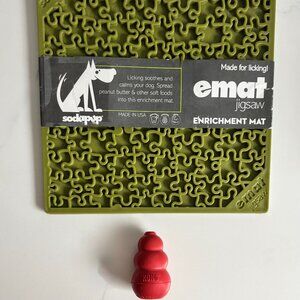 2 Mini Dog Toys Green Puzzle Lick Mat & Mini Red Kong